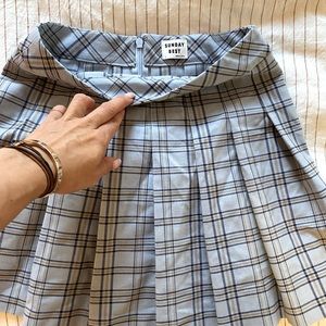 Aritzia baby blue plaid pleated mini skirt